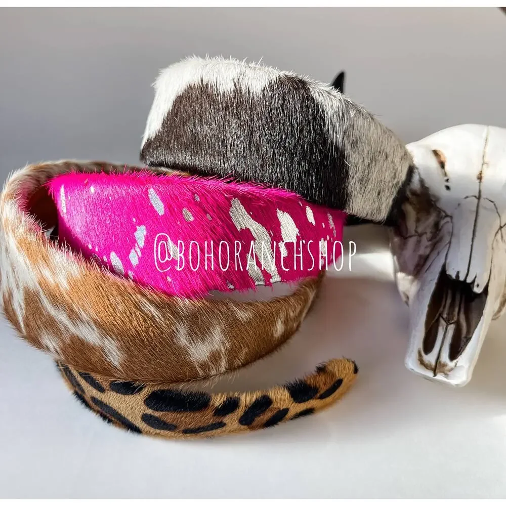 Genuine Cowhide Leather Headband | Leopard Print | One of a Kind
